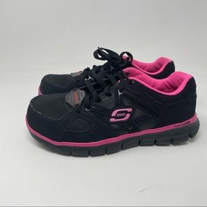 SKECHERS Work Synergy Sandlot Alloy Toe Black Pink Size 7.5